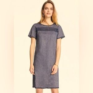 Ann Taylor Blue Linen Chambray Eyelet Shift Dress